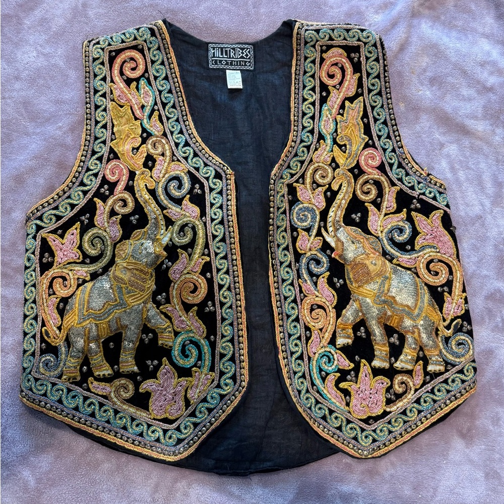 Vintage Hilltribes Elephant Vest Embeliished Beaded Womens Sz Medium